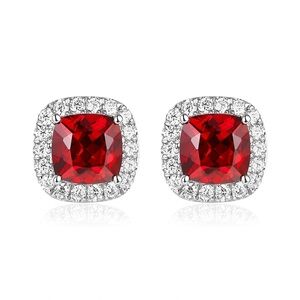 Red Halo Square Zircon Stud Earrings